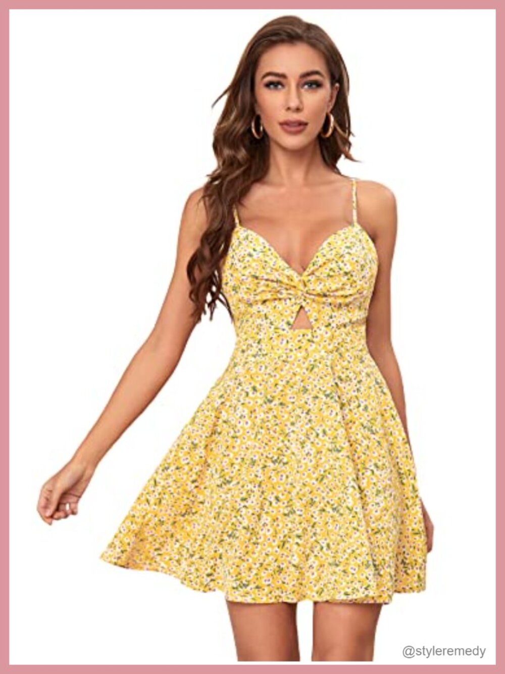 Boho Floral Twist Front Cami Mini Dress Sleeveless A-Line Tie Back